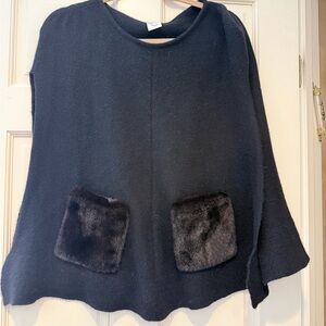 Black Cashmere Poncho with Fur Pockets by Carolyn Rowan NWOT